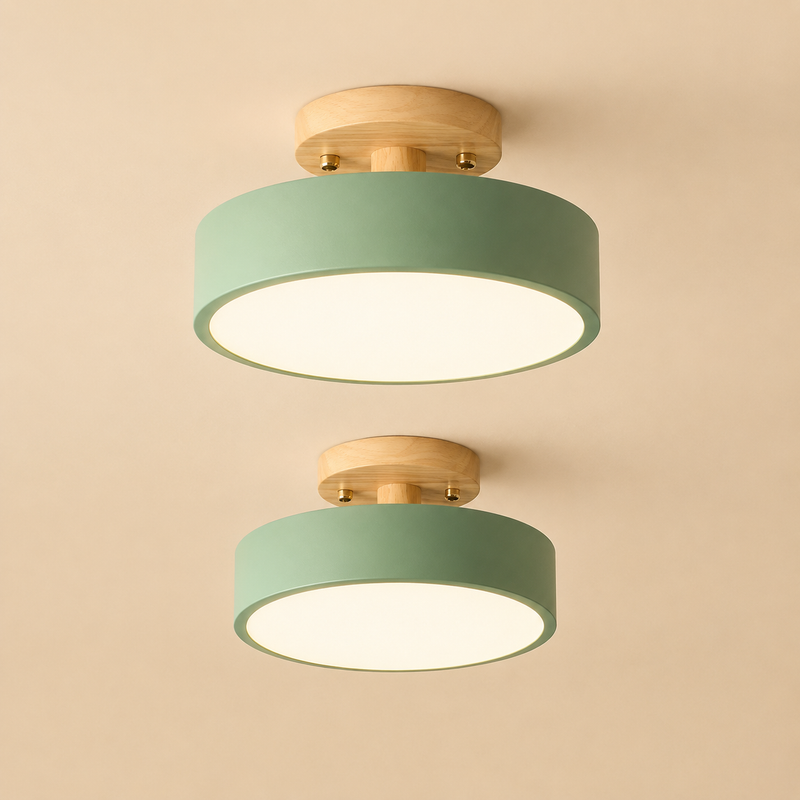 Nordic Round Wood Ceiling Light | Scandinavian LED Minimalist Design
