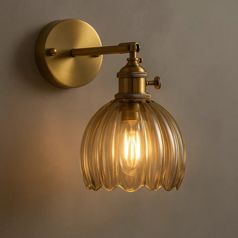 Vintage TulipGlow wall light front view with elegant floral design, vintage-look wall lamp