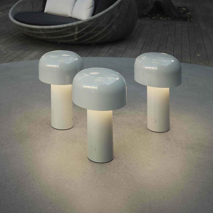 Agari mushroom table lamp side view, modern cordless dimmable lamp