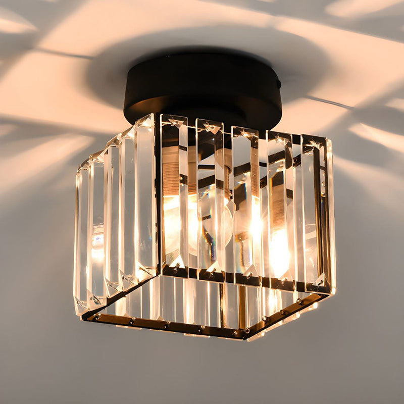 Square Flush Ceiling Light angled product shot highlighting gold metallic trim and textured glass diffuser square ceiling light fitting