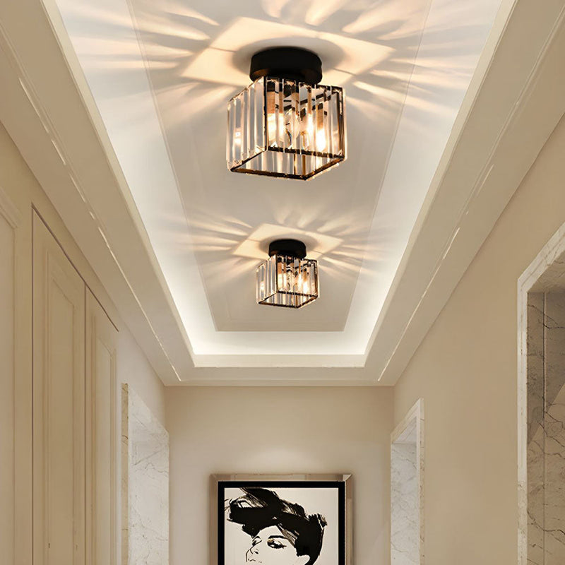 Square Flush Ceiling Light front view showcasing gold and black frame with crystal glass panel flush ceiling light modern