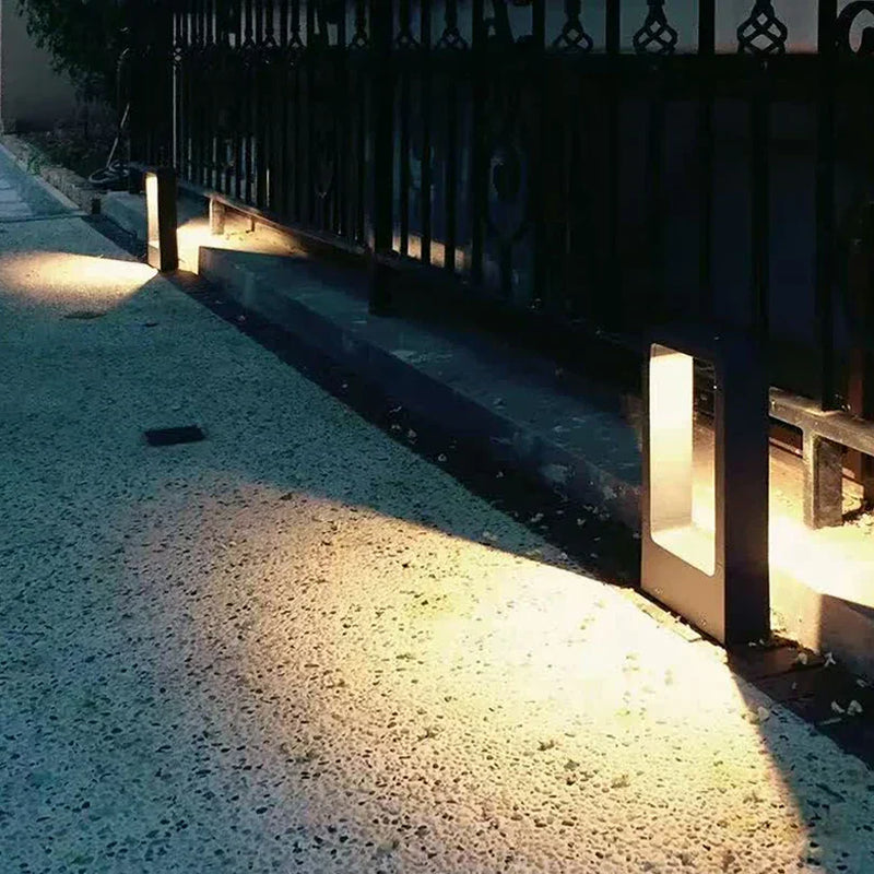 Garden ground light LED night shot lighting a patio, outdoor lighting