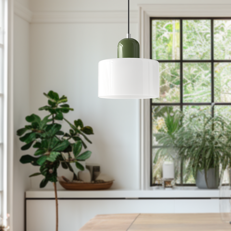 Bauhaus Glass Pendant Light close-up of ceiling fitting and suspension cord minimalist pendant lamp