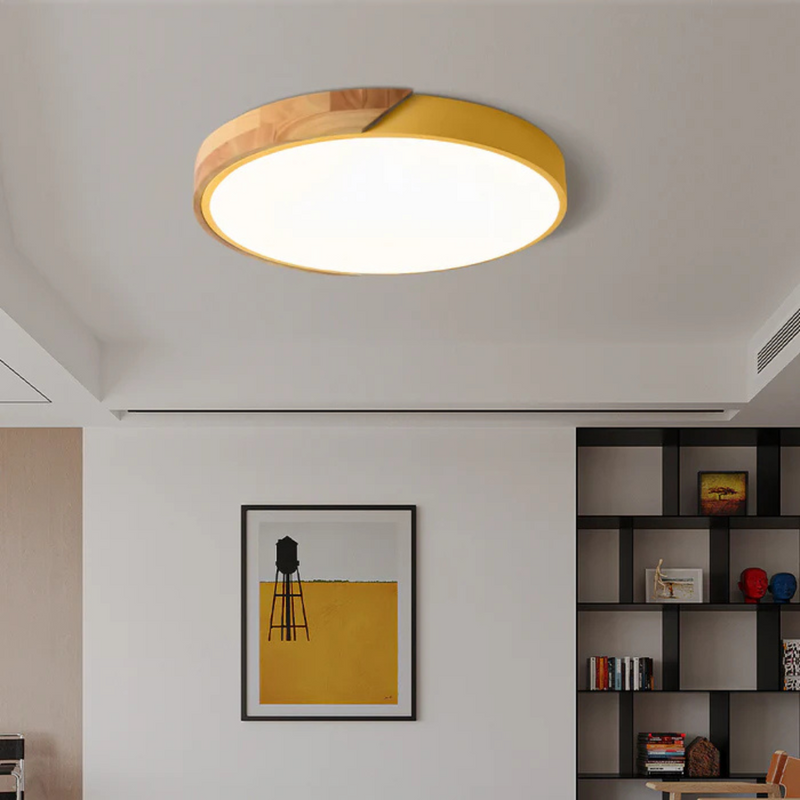 Delos wooden ceiling light close-up of the shade, natural wood grain