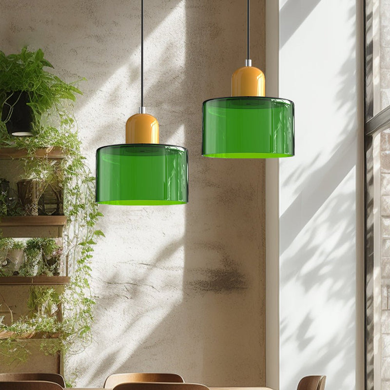 Bauhaus Glass Pendant Light illuminated showing warm ambient glow bauhaus pendant light
