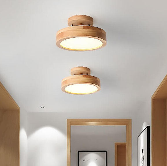Nordic Round Wood Ceiling Light close-up detail of round wooden ring and integrated LED strip nordic led ceiling light
