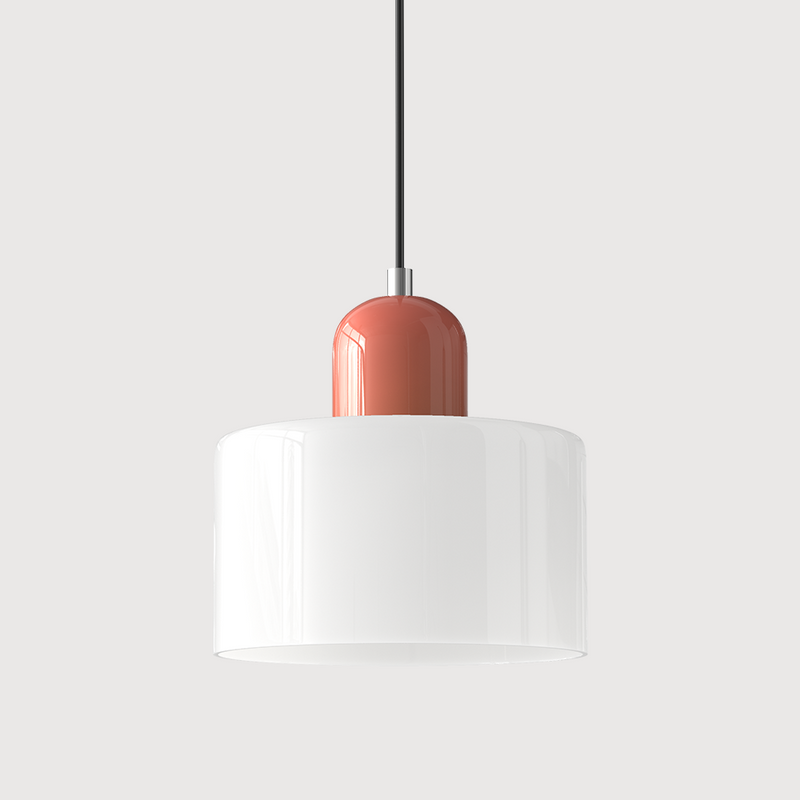 Bauhaus Glass Pendant Light | Geometric Minimalist Art Deco Style Ceiling Fitting switched on with a warm glow glass pendant ceiling light