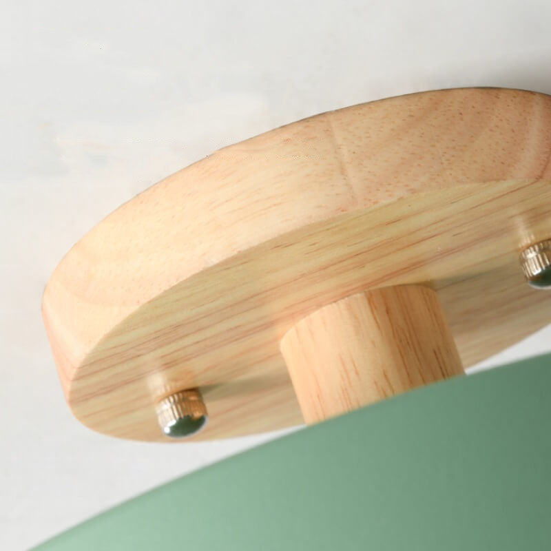 Nordic Round Wood Ceiling Light side profile view displaying slim minimalist silhouette and cable suspension minimalist nordic pendant light