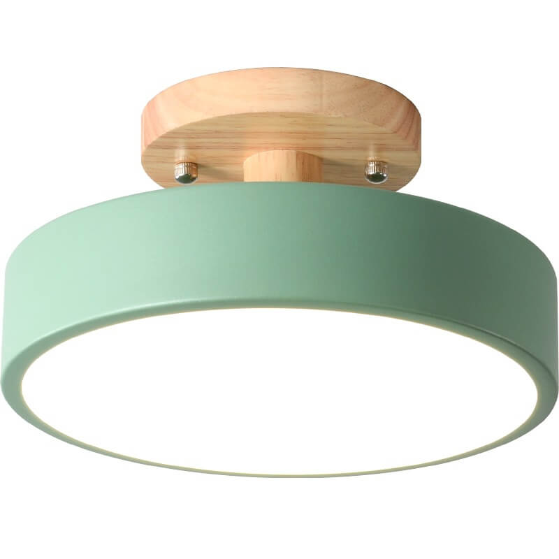 Nordic Round Wood Ceiling Light overhead shot showing concentric wooden ring design and LED illumination nordic led ceiling light