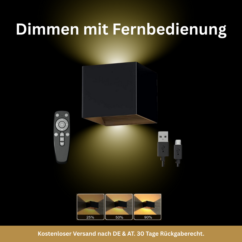 MovoLuxe Premium wall light remote control in use, cordless dimmable wall light