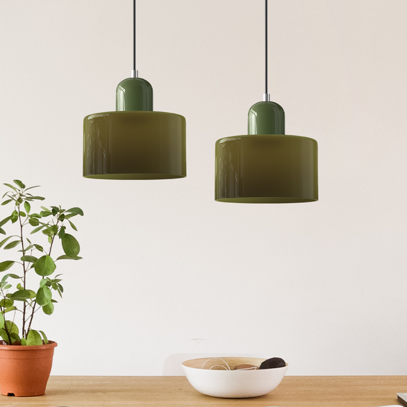 Bauhaus Glass Pendant Light clear glass shade detail highlighting Art Deco angular form minimalist pendant lamp