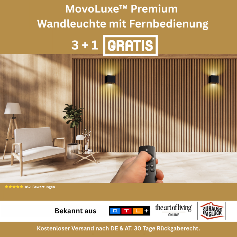 MovoLuxe Premium wall light detail of the glow, cordless LED wall light