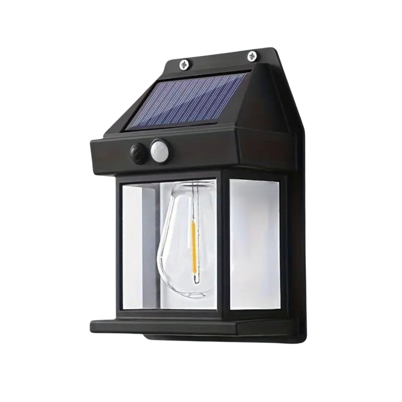 Solaréa outdoor light in use lighting a house entrance, solar light with motion sensor