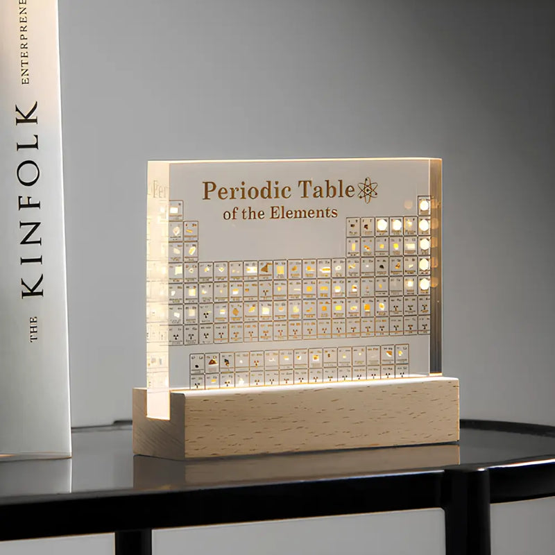 Periodic Table Element Display Lamp illuminated acrylic panel showing all 83 real elements with laser engraved detail periodic table lamp