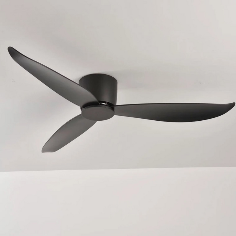 BreezeFlow Ceiling Fan with Light underside view with LED light switched on demonstrating dimmable lighting modern ceiling fan LED light