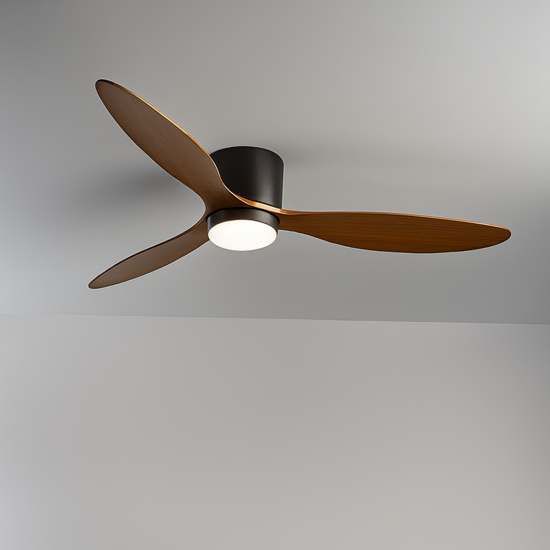 BreezeFlow Ceiling Fan with Light full product view from below showing three blades and integrated LED light ceiling fan with light and remote control