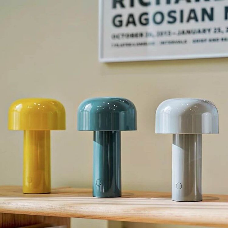 Agari mushroom table lamp touch control close-up, cordless ambient light