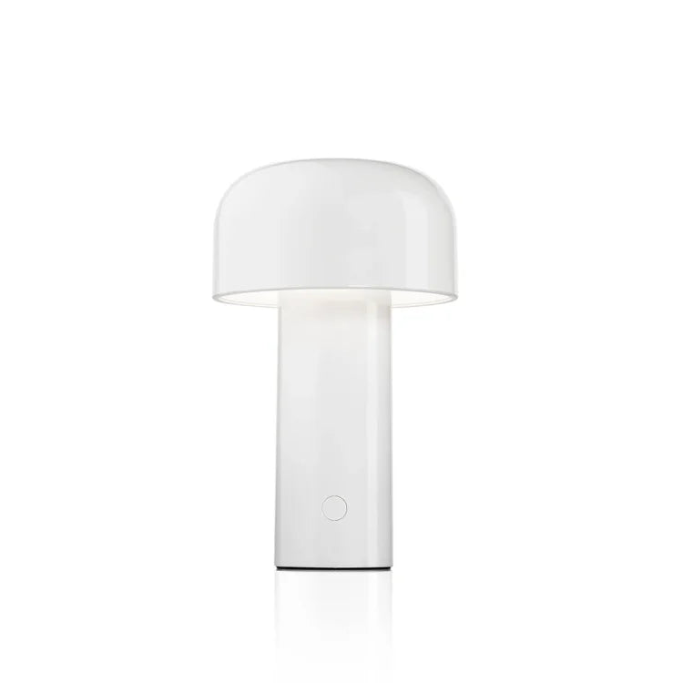 Agari mushroom table lamp, cordless dimmable LED touch light, on a bedside table