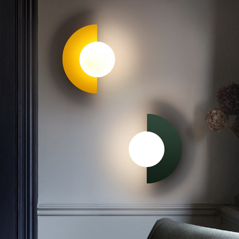 Aurora half moon wall light close-up of the glass structure, coloured design indoor lighting
