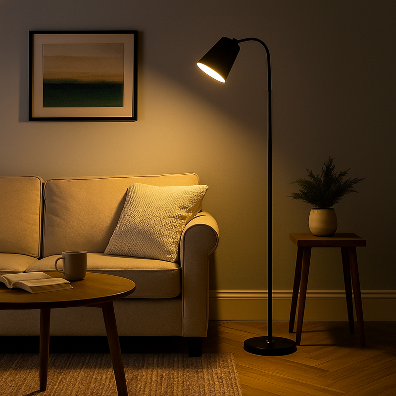 Scandinavian floor lamp minimalist metal design in a modern living room