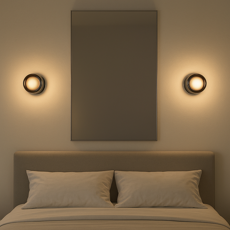 Dimple Aura glass wall light in a living room setting, elegant wall lamp