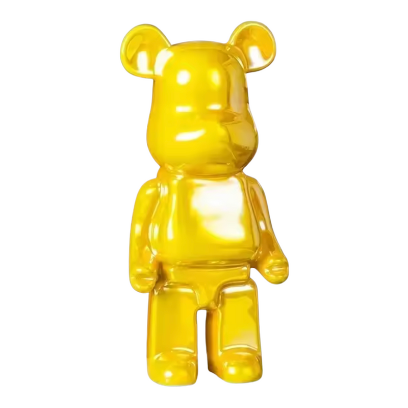 Abstract Bear Sculpture in yellow finish handcrafted resin ornament displaying a bright cheerful yellow bear sculpture decorative