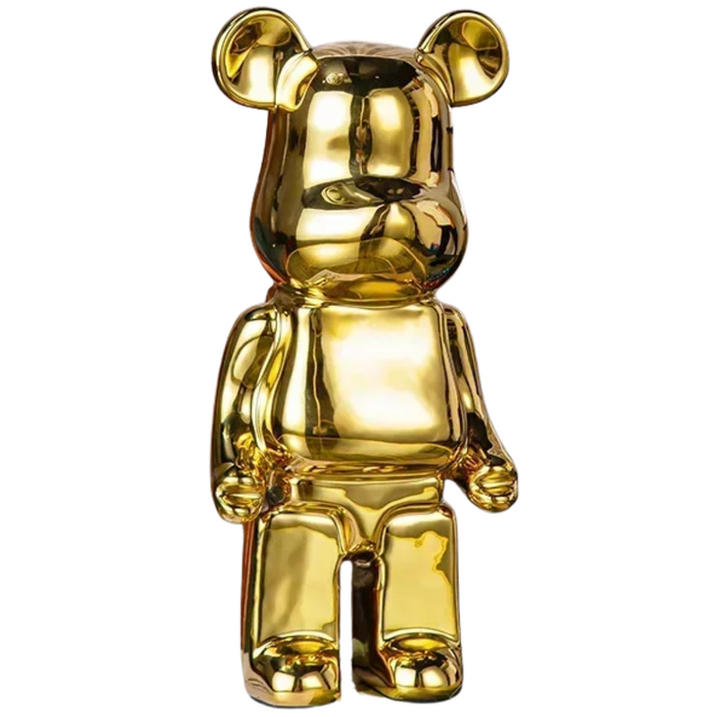 Abstract Bear Sculpture in gold finish handcrafted resin ornament with warm golden tone bear ornament home decor