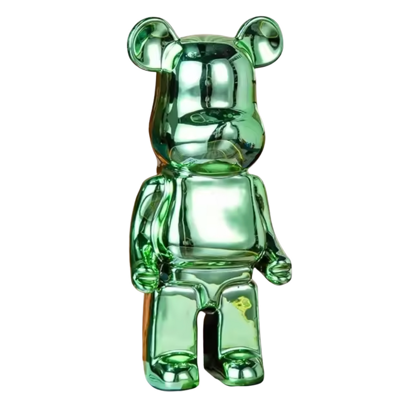 Abstract Bear Sculpture in green finish handcrafted resin figurine featuring a rich green tone bear ornament home decor