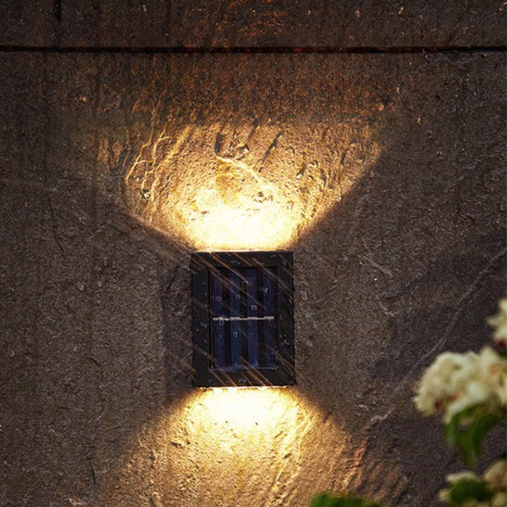 SolarFlare wall light close-up of the light beam and LED technology, IP65 solar light