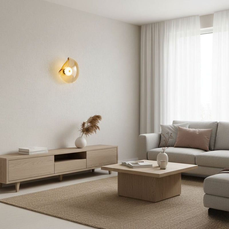 LED glass wall light, modern minimalist Scandinavian wall lamp, detail view