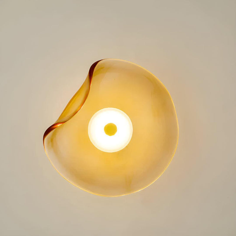 LED glass wall light switched on, warm light modern glass wall lamp