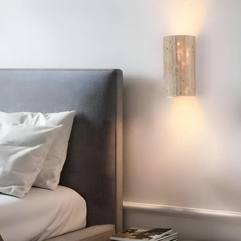 Natural Stone Wall Sconce side profile view highlighting metal frame construction and stone panel natural stone wall sconce