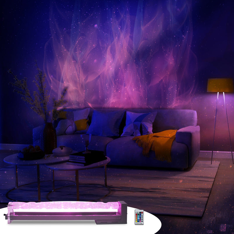 Ocean Wave projector full view with coloured wave light and atmospheric room ambience, wall washer