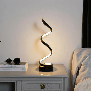 Spiral table lamp in a modern living room as a stylish decorative detail modern bedside lamp