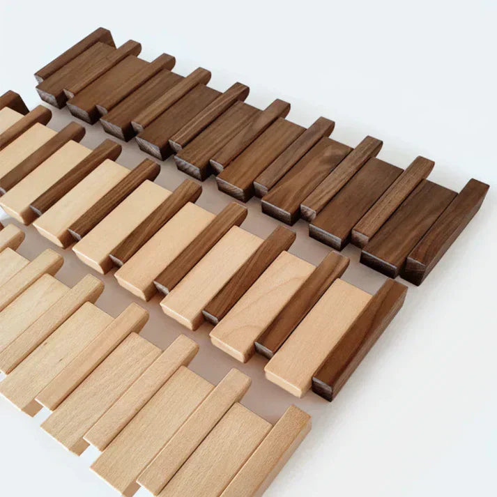 Piano solid wood coat rack, side view with 6 hooks
