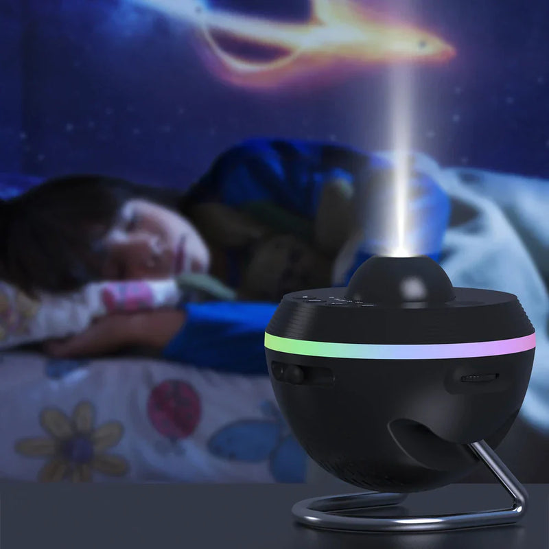 Galaxy Star Projector Lamp casting a deep blue and purple galaxy atmosphere across a wall star ceiling light projector