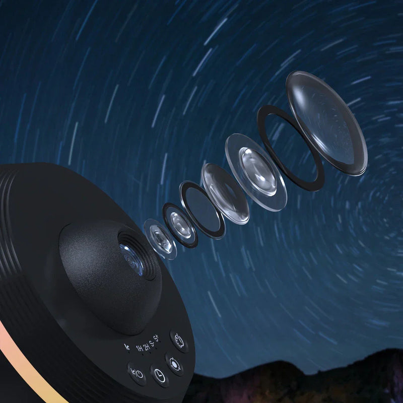 Galaxy Star Projector Lamp angled product view showing compact design and LED projector lens star projector lamp