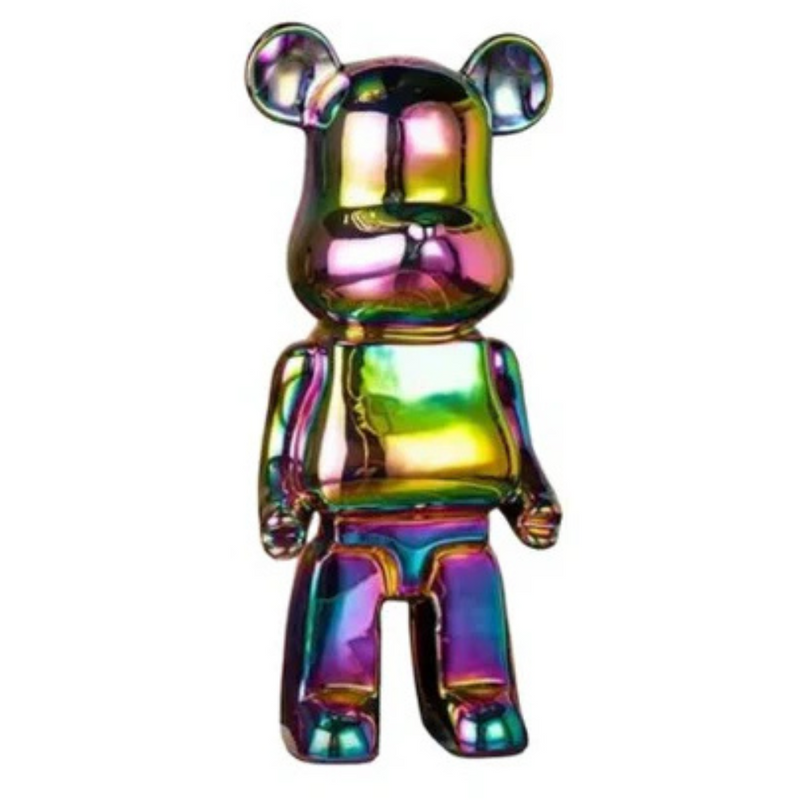 Abstract Bear Sculpture in rainbow multicolour finish 28cm resin ornament with vibrant iridescent hues bear sculpture decorative