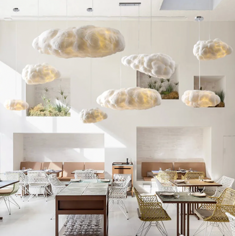 Nimbus cloud pendant light styled in a room, white minimalist pendant with E27 fitting