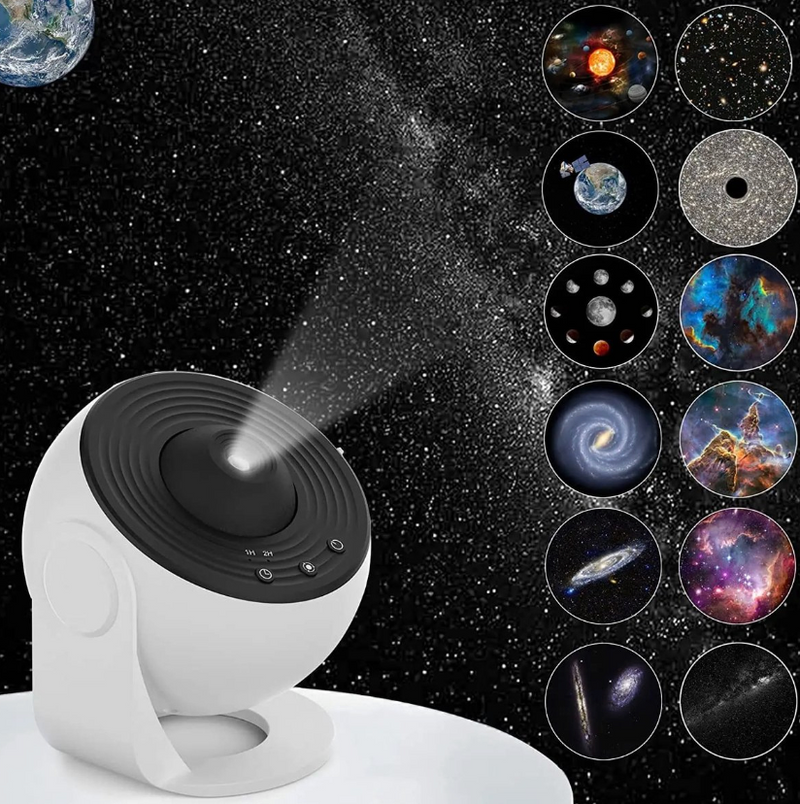 Galaxy Star Projector Lamp in use projecting a rotating cosmos display with vivid star patterns galaxy projector night light