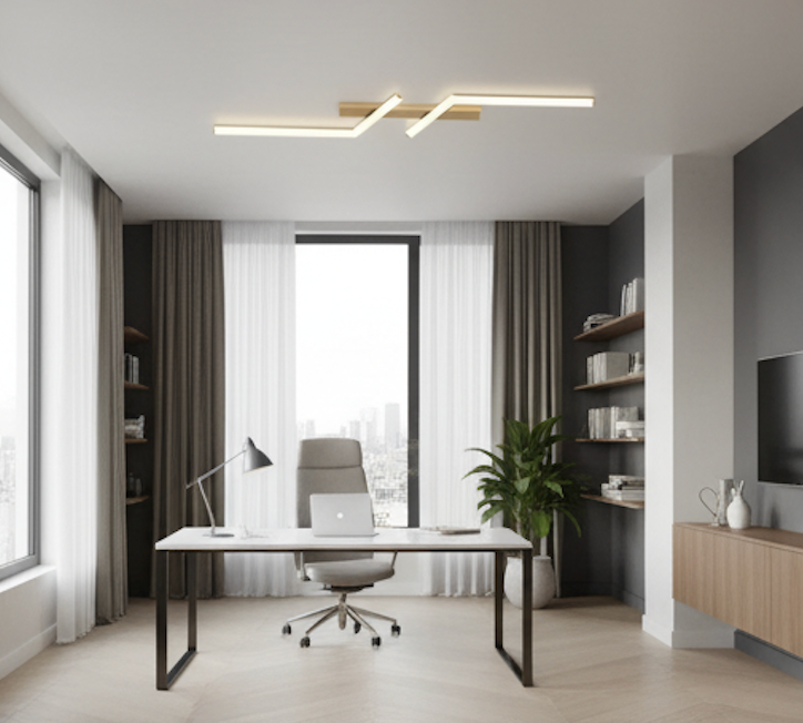Linear LED Ceiling Light installed in living room interior demonstrating cool white light output modern led ceiling lamp