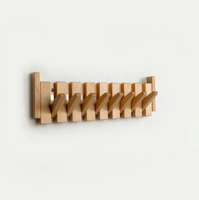 Piano wooden wall coat rack technical details, walnut and beech wood types