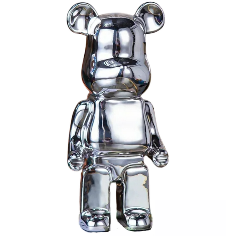 Abstract Bear Sculpture in silver finish 28cm modern art figurine with metallic silver colour bear sculpture decorative