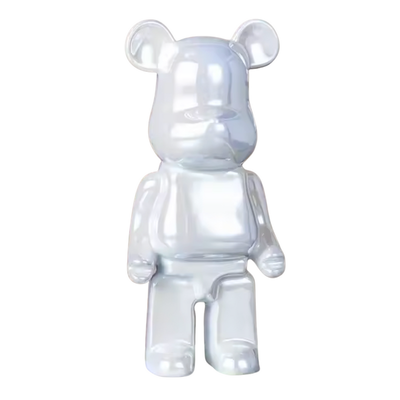 Abstract Bear Sculpture in white finish 28cm modern art ornament with clean minimal white colour bear figurine statue