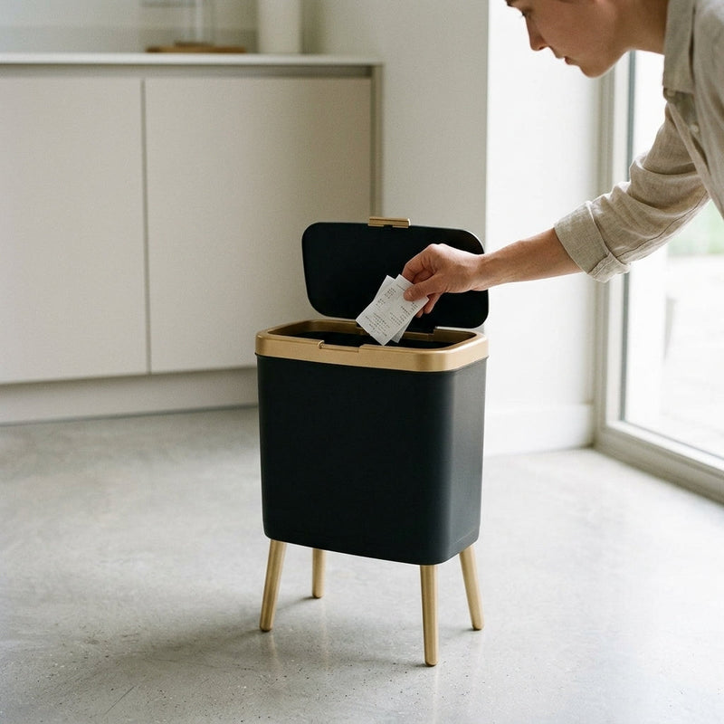 15 Litre Raised Leg Bin angled lifestyle shot highlighting stylish raised leg base odour proof kitchen bin