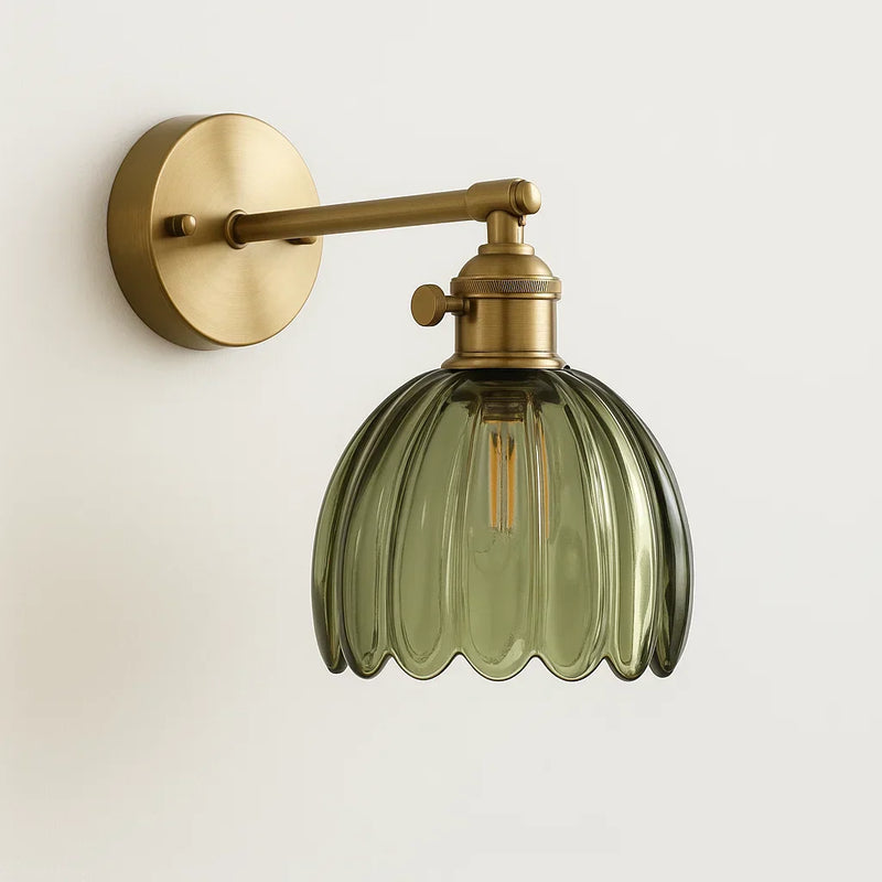 Vintage TulipGlow wall light mounted on a wall with warm white light, floral vintage-style lamp
