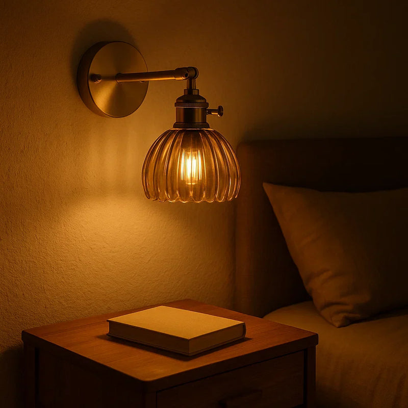 Vintage TulipGlow wall lamp full view of the floral shade and metal bracket, wall light