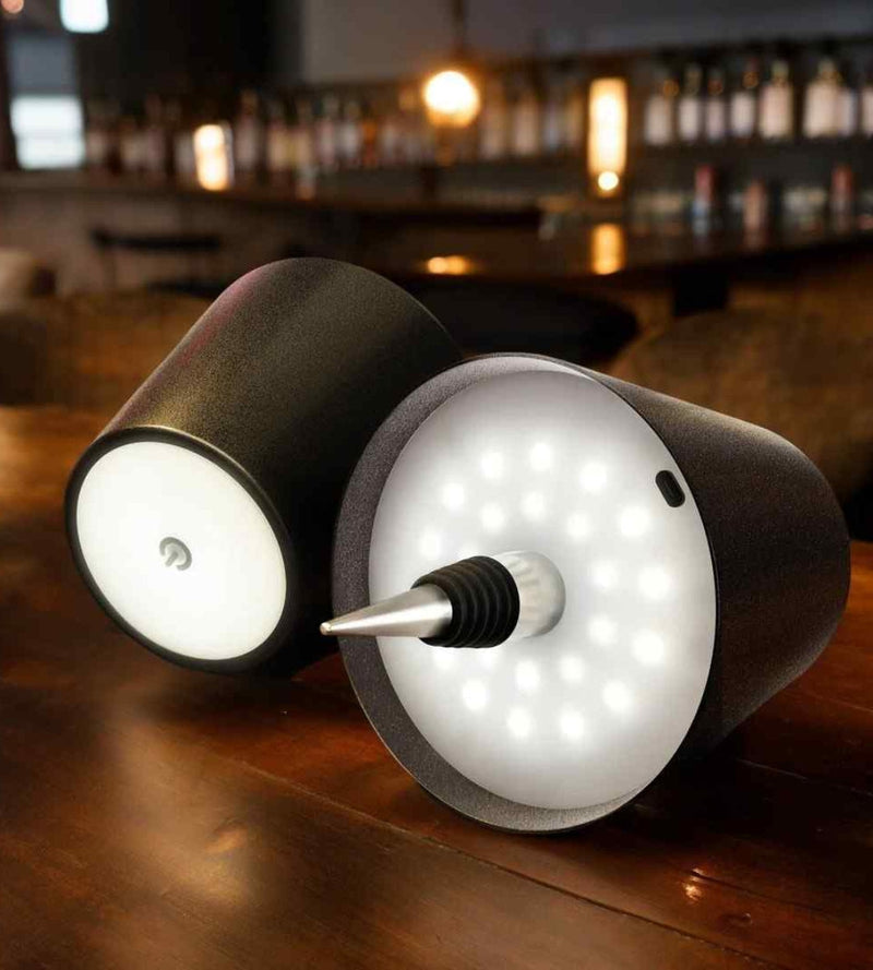 GlowBottle in black detail of the aluminium body, LED bottle light