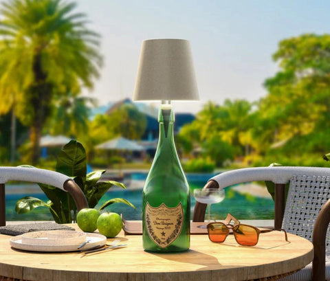GlowBottle on a Dom Pérignon bottle, outdoor champagne mood light