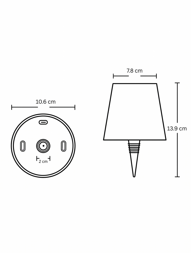 GlowBottle dimensioned drawing, technical measurements bottle light